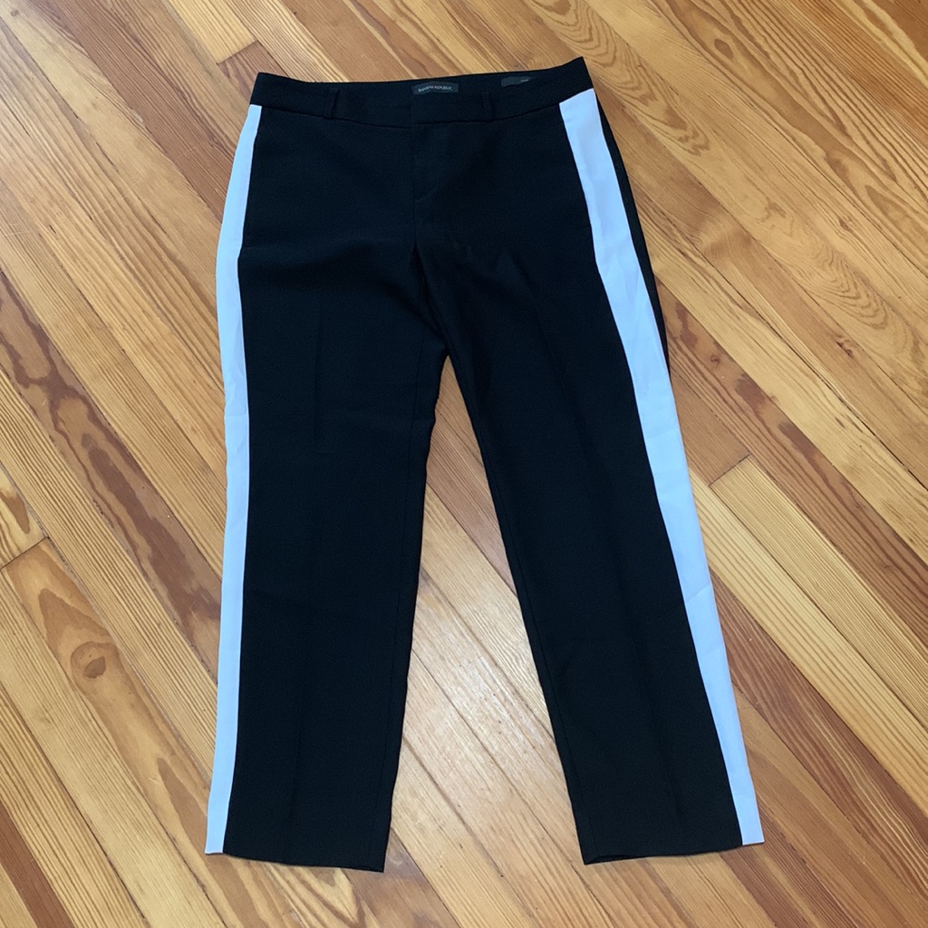 Banana Republic “Avery” Black Pants With White Stripe